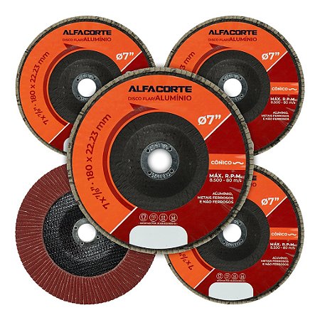 Kit 5 Disco Flap Alumínio Marrom 7 Polegadas 180mm Grão 40 Cônico