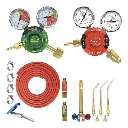 Kit Oxicombustível Para Soldagem E Corte Com Reguladores, Mangueira E Válvulas Corta Chamas