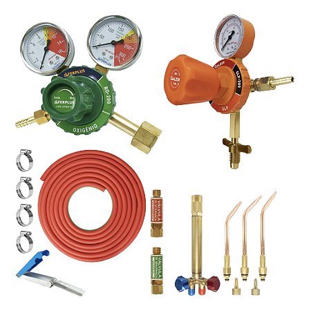 Kit Maçarico Corte 201 GLP 13Kg Oxigênio Reguladores Mangueira Completo