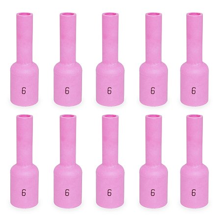 Kit 10 Bocal Cerâmico TIG Gas Lens 54N16 Longo N°6 Tochas WP-17, WP-18 e WP-26