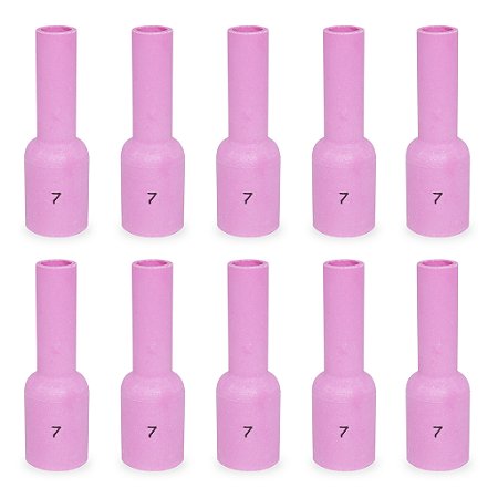 Kit 10 Bocal Cerâmico Tig Gas Lens 54N15 Longo N°7 Tochas 17/ 18/ 26