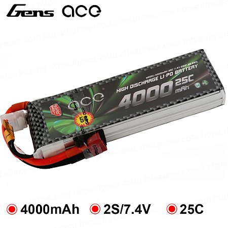 Bateria Gens Ace 4000mah 7.4v 2s 25C c/ XT60