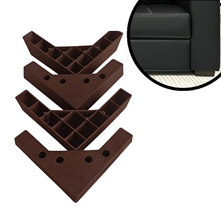 Kit 4 Pés Cantoneira Para Sofá 5cm Plástico Resistente Marrom