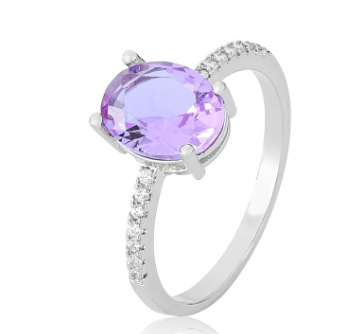 ANEL OVAL CRAVEJADO TANZANITA - RÓDIO BRANCO