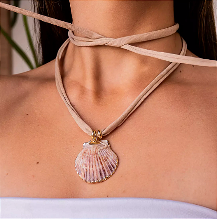 Colar Longo concha Ajustável Fio de Malha