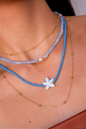 Choker Cristais Azul com Estrela do Mar em Resina