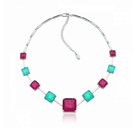 CHOKER / COLAR  MIX QUADRADOS FUSION RÓDIO BRANCO - RUBELITE C/ TURM. VERDE