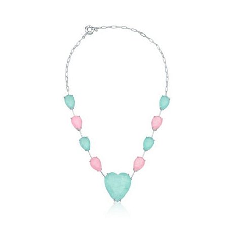 CHOKER / COLAR  CORAÇÃO GRANDE GOTAS RÓDIO BRANCO - A. NIAGARA C/ LIGHT PINK