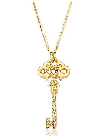 COLAR CHAVE INSPIRED - FOL. OURO - CRISTAL