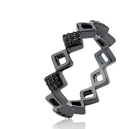 ANEL LOSANGOS VAZADOS E CRAVEJADOS RÓDIO NEGRO