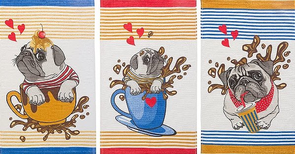 Pano de Prato Copa Teka Primore Atoalhado Dogs (kit com 3 unidades)