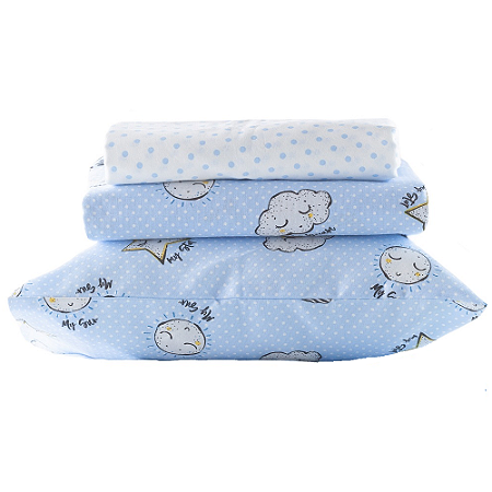 Jogo de Cama/Berço Azul Tekinha Baby Ninar 3 Peças
