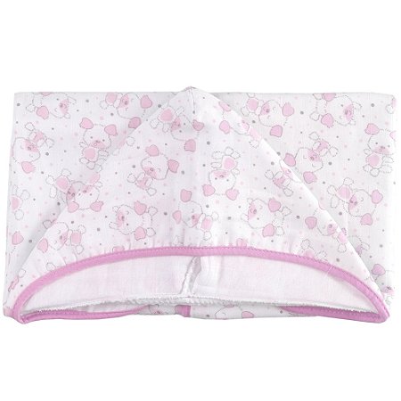 Toalha Com Capuz em Tecido Fralda Estampada Teka Baby Rosa