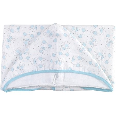 Toalha Com Capuz em Tecido Fralda Estampada Teka Baby Azul