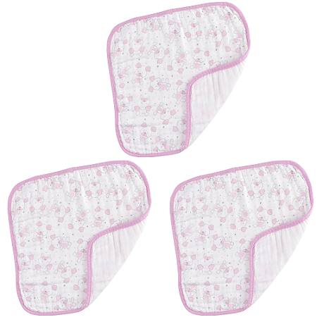 Panos de Boca Teka Estampa Cachorrinhos Rosa (Kit com 3 unidades)