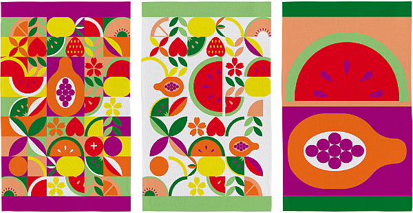 Pano de Prato Copa Teka Primore Atoalhado Frutas (kit com 3 unidades)