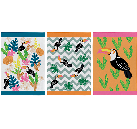 Pano de Copa Teka Fiori Tucanos - Kit com 3 unidades