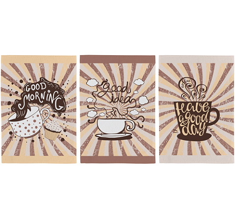 Pano de Copa Teka Fiori Good Café - Kit com 3 unidades