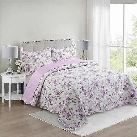Colcha Bouti King Teka Roses + 2 Portas Travesseiros - 3 peças