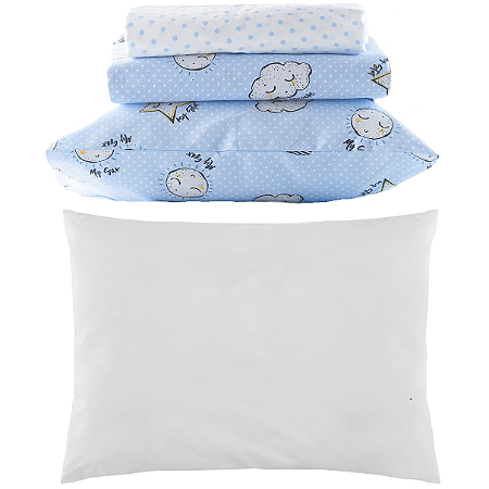 Jogo de Berço Azul Teka Baby + Travesseiro - 4 Peças