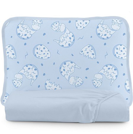 Jogo Lençol verde + Fronha Azul para berço Malha Estampado Teka 100% Algodão 2 Peças