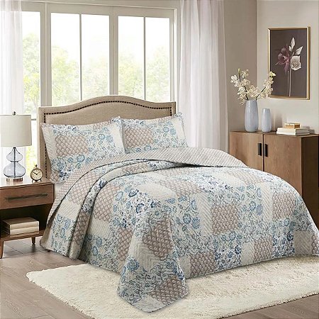 Colcha Bouti Solteiro NC Home Azul Vintage + Porta Travesseiro - 2 peças