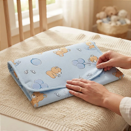 Trocador de Fraldas Portátil Bercinho Estampa Ursinho Azul