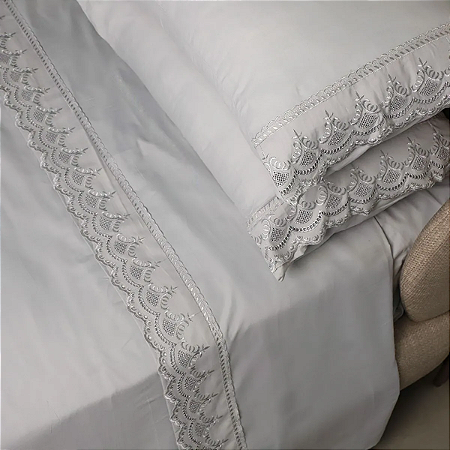 Jogo de Cama Rendado Queen Percal Soft 300 Fios Lunar- 4 peças