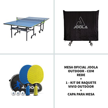 Mesa Importada Joola Outdoor + 1 Conjunto de 2 raquetes e 3 bolas de Tênis De Mesa Outdoor modelo JOOLA Vivid + Capa para mesa de Tênis de Mesa