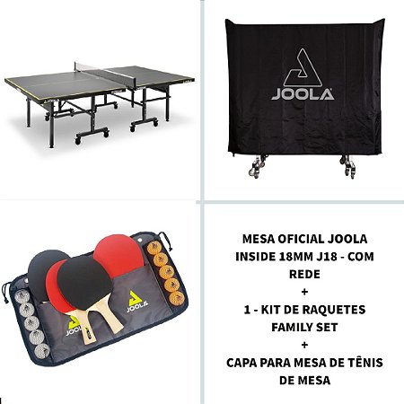 Mesa oficial Joola Inside J18 + 1 Conjunto de raquetes de tênis de mesa Family Set (4 raquetes e 10 bolas) + Capa para mesa de Tênis de Mesa
