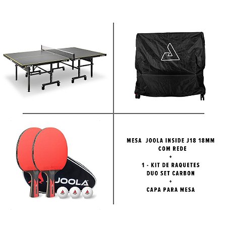 Mesa Joola Inside J18  18mm + Kit Duo Set Carbon (2 raquetes e 3 bolas e uma Raqueteira) + Capa para mesa (Posição Vertical)