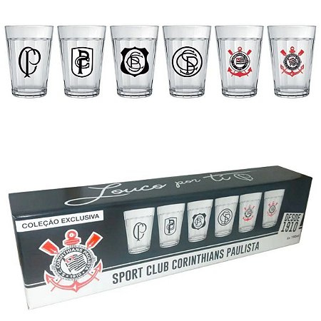 Jogo 06 Copos Americanos Corinthians 190ML com Caixa