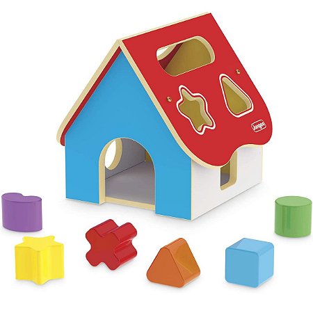 Brinquedo Casinha Didática Formas Geométricas Colorido Infantil em Madeira MDF