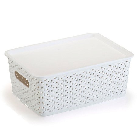 Caixa Organizadora Rattan com Tampa 16 Litros Branco