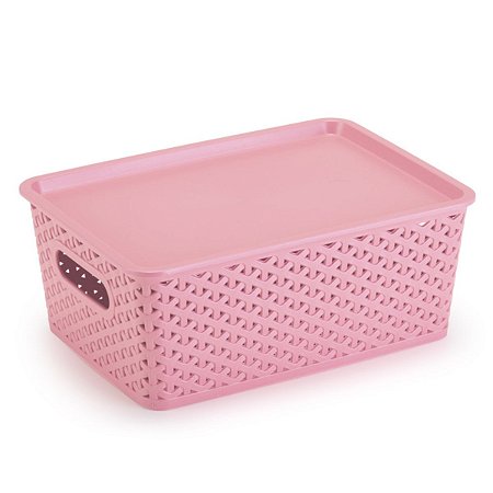 Caixa Organizadora Rattan com Tampa 16 Litros Rosa