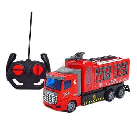 CAMINHAO DE BOMBEIRO CARRINHO DE CONTROLE REMOTO COM LUZ ESCALA 1:48 4  FUNCOES BRINQUEDO INFANTIL