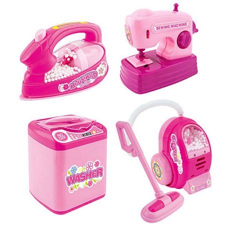 Minha Casinha Infantil Eletrodomésticos de Brinquedo Com Luz e Som 4 Peças Rosa
