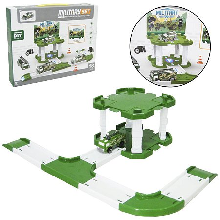 Pista Garagem e estacionamento de Brinquedo Exército Militares 18 Peças Playset