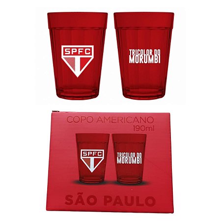 Jogo 2 Copos Americanos Prime São Paulo Vermelho 190ml Luva com Caixa