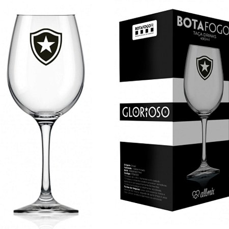 Taça de Vinho do Botafogo Grande Drinks Barone 490ml em Vidro Cristal na Caixa
