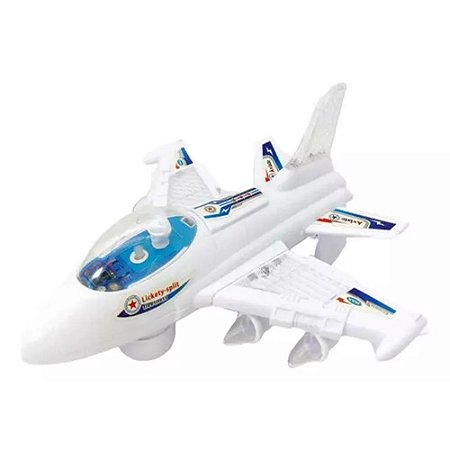 Avião Musical de Brinquedo Bate e Volta com Luzes e Som 25 cm