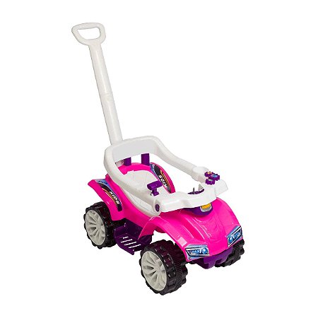 Carrinho de Passeio Infantil Quadriciclo Rosa com Proteção e Empurrador até 25 KG
