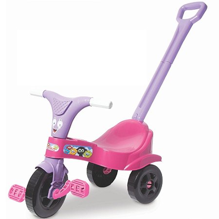 Motoca Infantil Triciclo Rosa com Empurrador Menina
