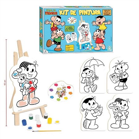 Kit Pintura Turma da Mônica Cavalete Tintas e Tela Infantil