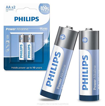 Pilha Alcalina AA Philips - 1 Cartela Com 2 Unidades