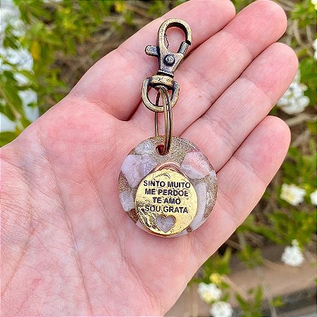 Orgonite Chaveiro Ho'oponopono Cura Emocional e paz com Opala Rosa