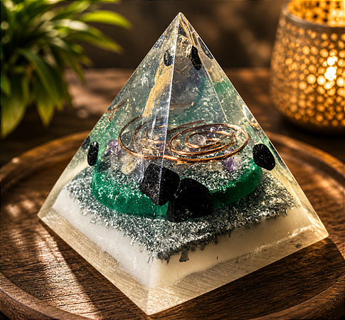 Pirâmide Orgonite transmutação e proteção - Indicado para transmutação energética e aumento da vitalidade - 9cm (base)x 10 cm (altura)