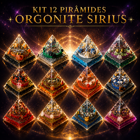Kit 12 Pirâmides Orgonite Sirius -Guardiã, Transmutação e Proteção, Prosperidade, Conexão Espiritual, Saúde Física, Paz/Alegria, Revitalização, Foco, Coragem, Cura, Propósito e Devolução de Energia Negativa