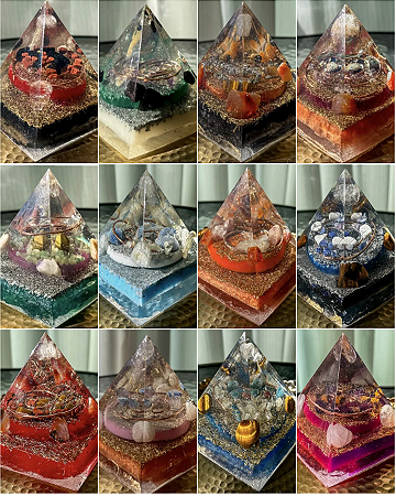Kit 12 Pirâmides Orgonite Sirius -Guardiã, Transmutação e Proteção, Prosperidade, Conexão Espiritual, Saúde Física, Paz/Alegria, Revitalização, Foco, Coragem, Cura, Propósito e Devolução de Energia Negativa