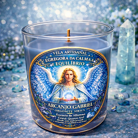 ✨ Vela Energizada Arcanjo Gabriel – Alfazema e quartzo verde - Calma & Equilíbrio 8x8 cm